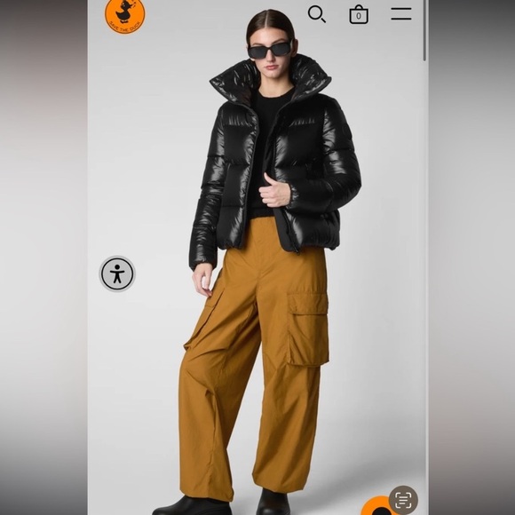 NWOT SAVE THE DUCK Isla Shiny Black Ultra Light Puffer Jacket Size 2X - Picture 3 of 16